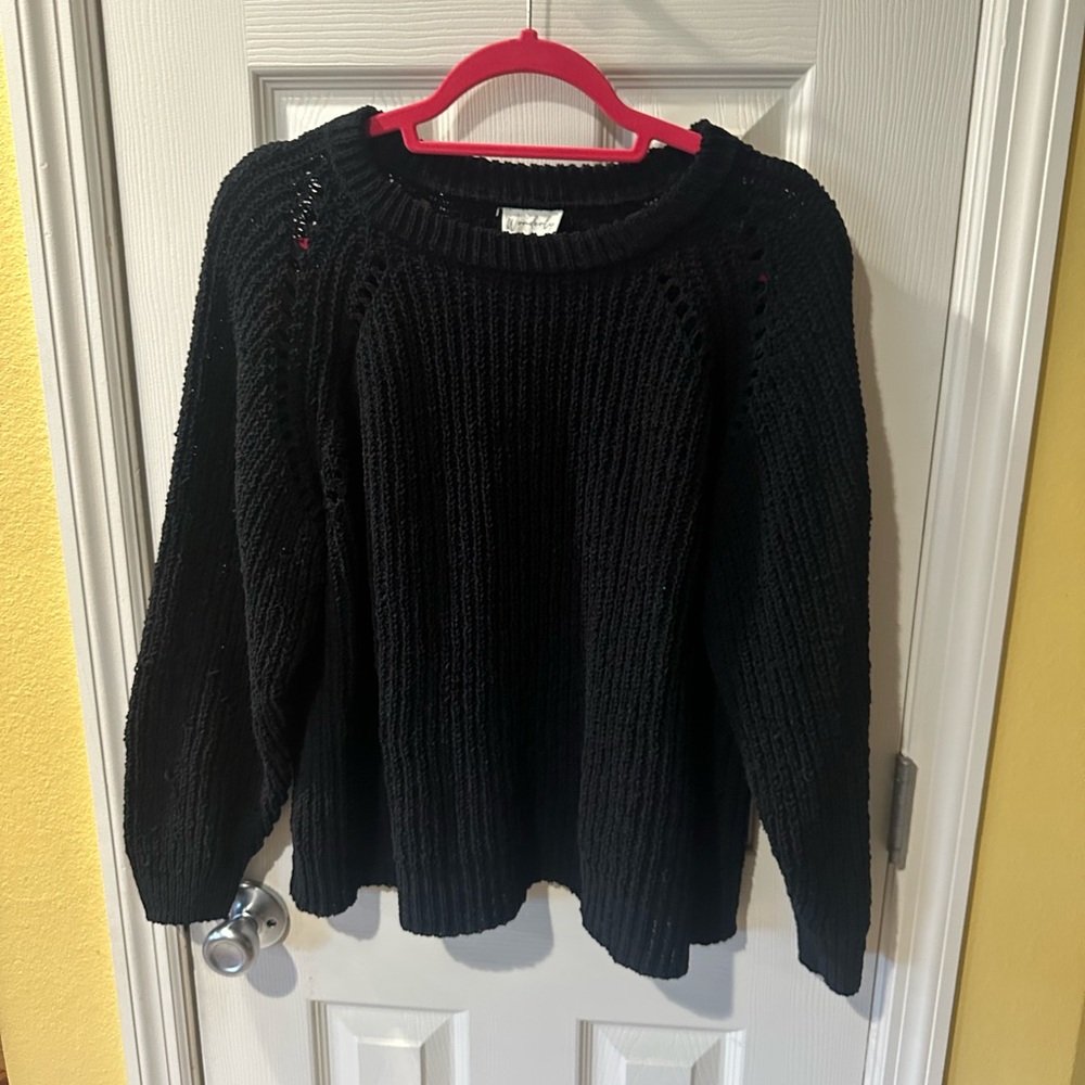Wonderly Black Crew Neck Sweater with Ribbed Texture